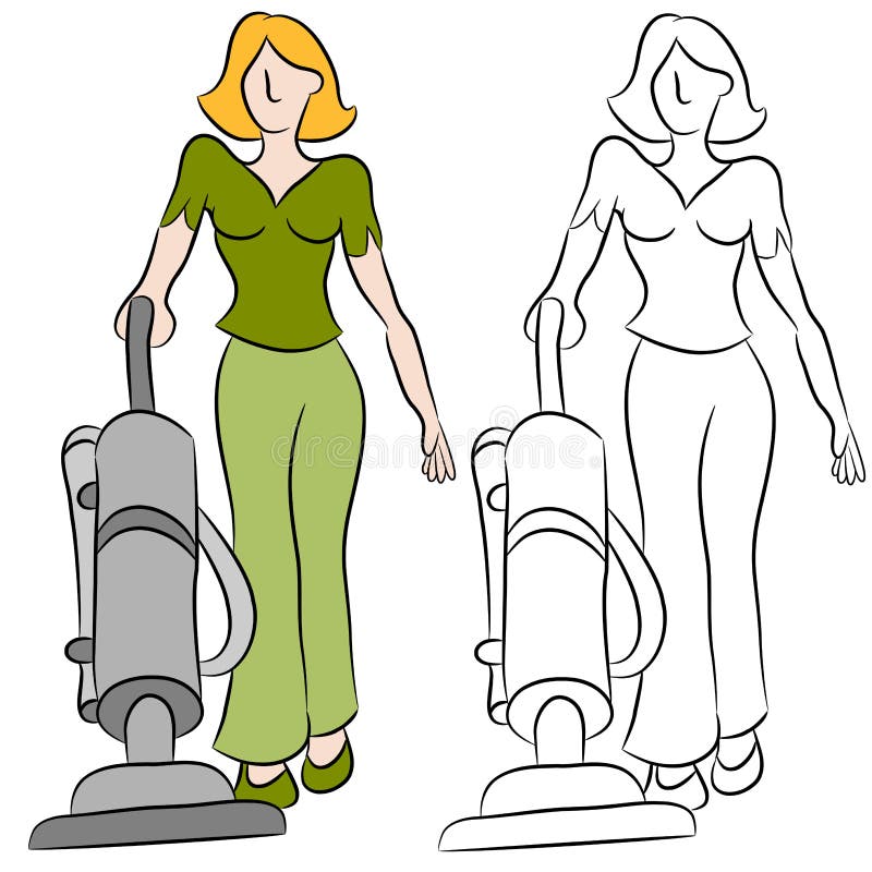 Woman Using A Vacuum Cleaner royalty free illustration