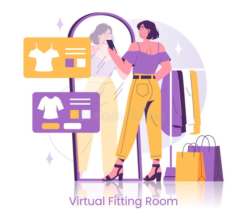 Woman Using Virtual Fitting Room royalty free illustration