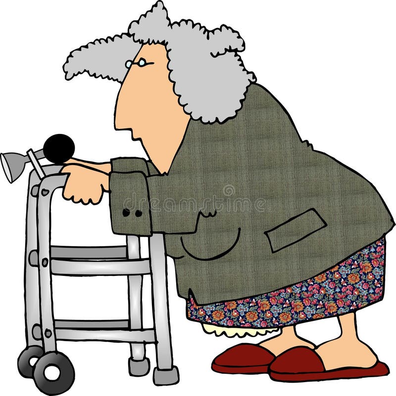 old woman walking cartoon