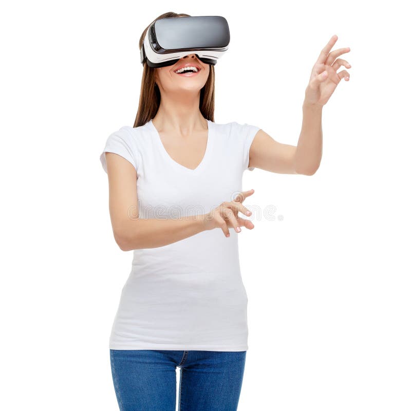 Woman with Virtual Reality Goggles Stock Photo Image of denim, vision