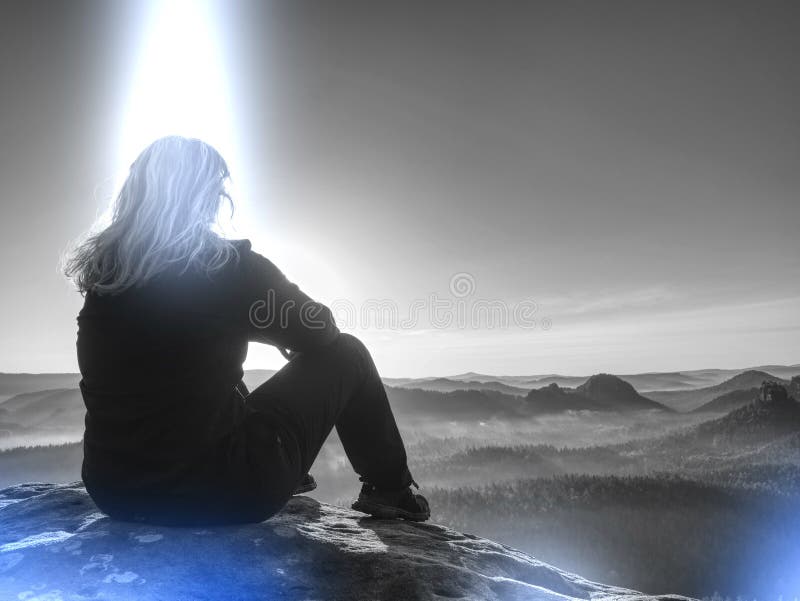 Woman is waiting for sunrise. Abstract of freedom and Peaceful stock photography Woman is waiting for sunrise. Abstract of freedom and Peaceful stock photography