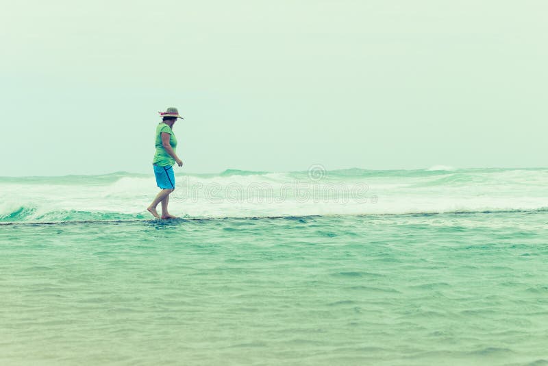 Woman Walking Beach Tidal Pool Ocean Stock Photo - Image of ...