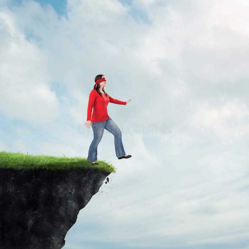 Woman walking off cliff stock photo. Image of adversity 36511894
