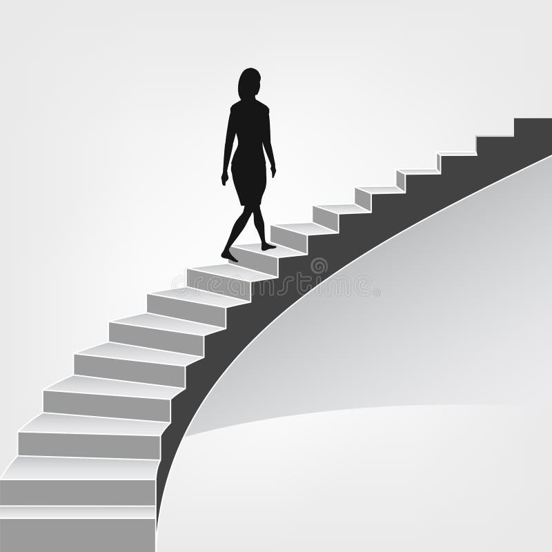 Woman Walking Up on Spiral Staircase Stock Vector Illustration of