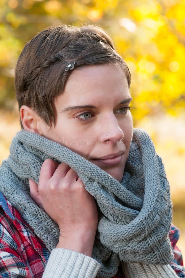 Woman in warm winter scarf