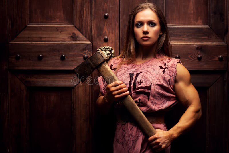 Woman Warrior With Axe Stock Image Image Of Woman Wood 35799547