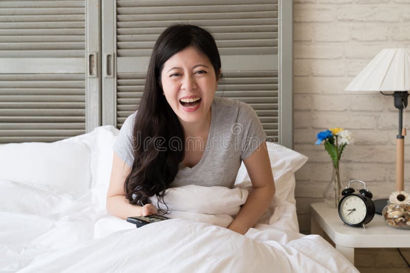 Laughing Woman Painting Her Wall In Pink Stock Photo Image Of