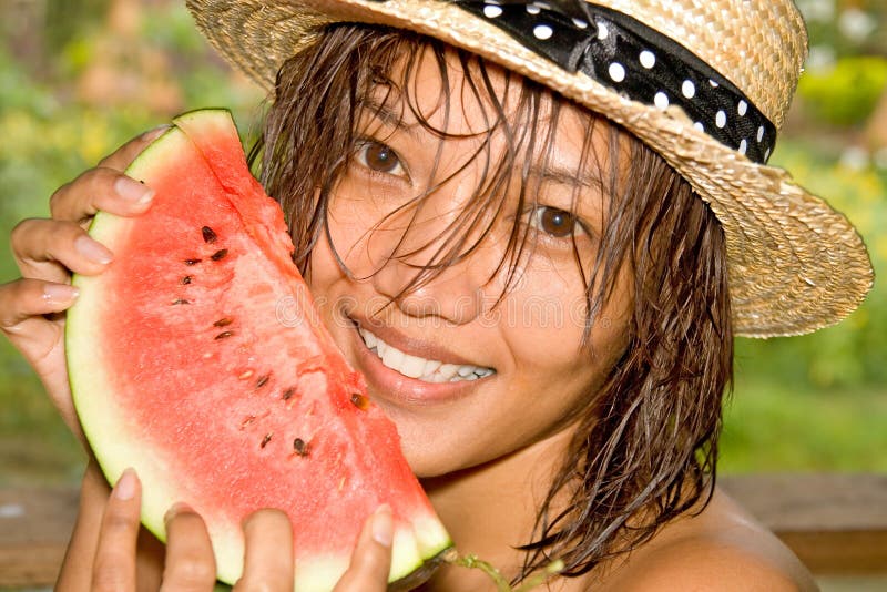 Woman with a water melon