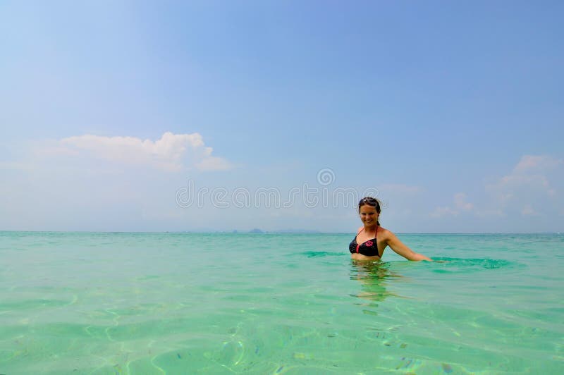 Woman in water, Phi Phi Islands, Thailand royalty free stock photos Woman in water, Phi Phi Islands, Thailand royalty free stock photos