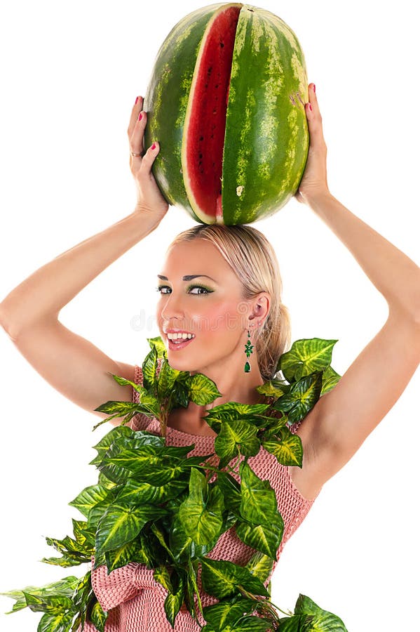 Woman with Watermelon on Head Stock Image Image of flavor, femininity