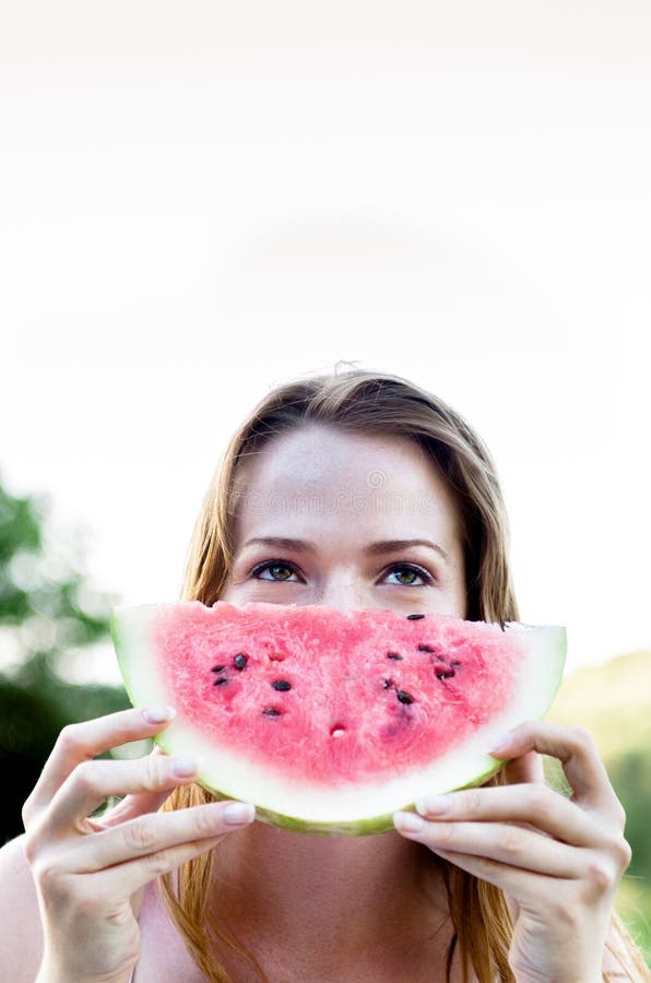 Woman with watermelon stock photo. Image of teenager - 58023712