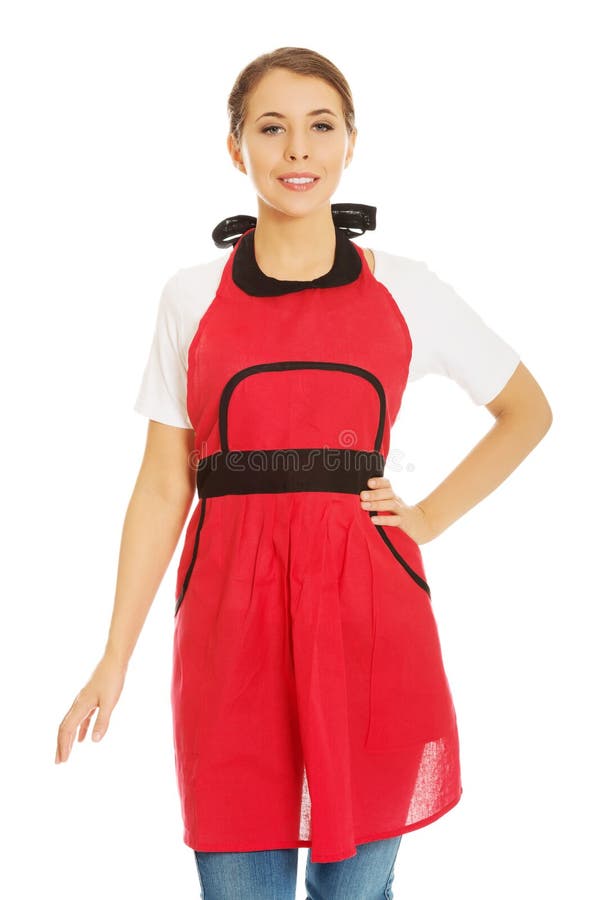 Woman wearing apron stock image. Image of studio, confident 46307447
