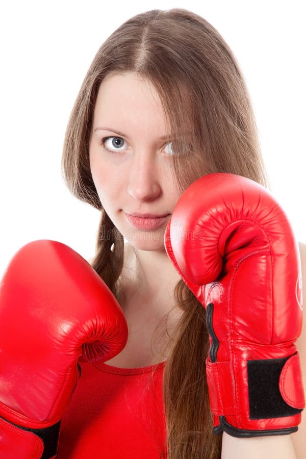 Woman wearing boxing gloves