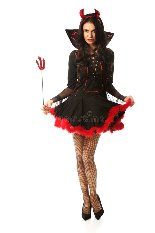 Woman Wearing Devil Clothes Holding Trident Stock Photo - Image of ...