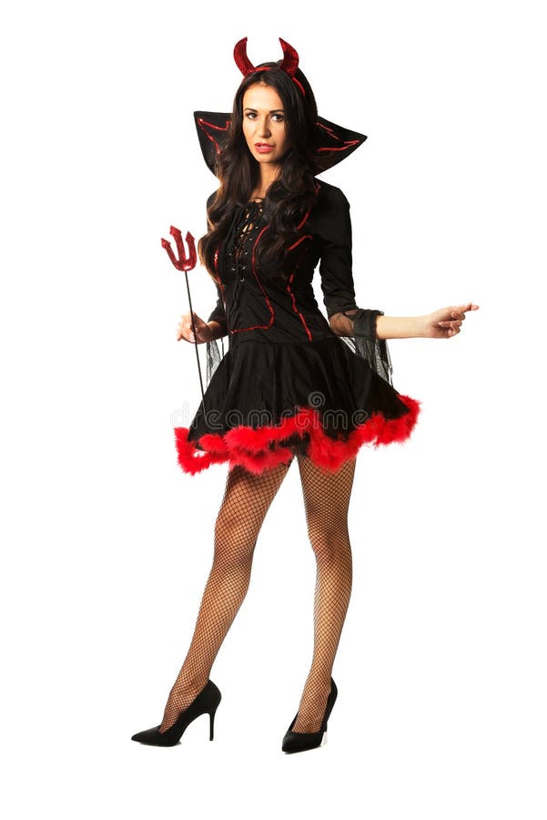 Woman Wearing Devil Clothes Holding Trident Stock Photo - Image of ...