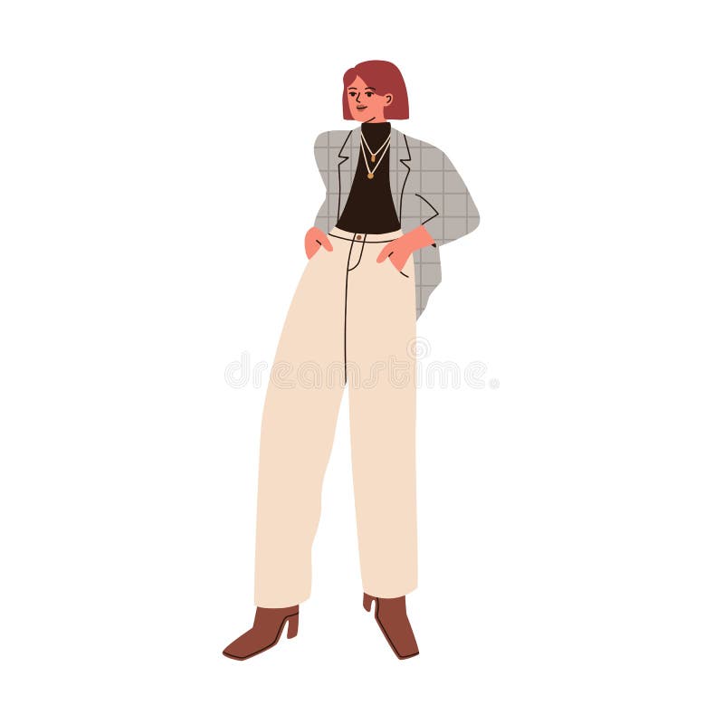 Woman Wearing Fashion Outfit, Stylish Pants and Jacket. Female in ...
