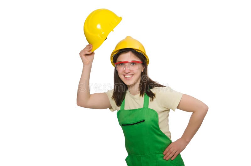 Woman Wearing Hard Hat Isolated on White Stock Photo Image of