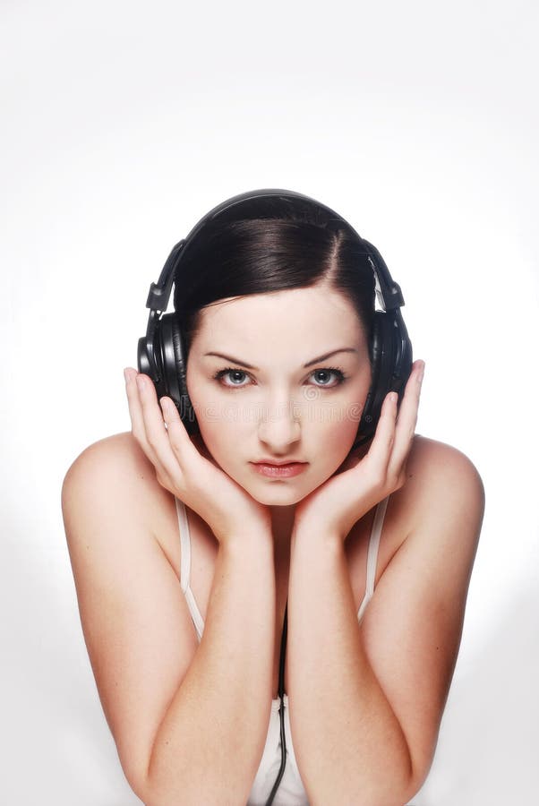 Woman wearing headphones stock photo. Image of woman, looking 9148054