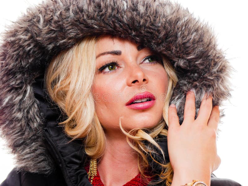 Woman wearing a hood stock image. Image of portrait, cold 79813609