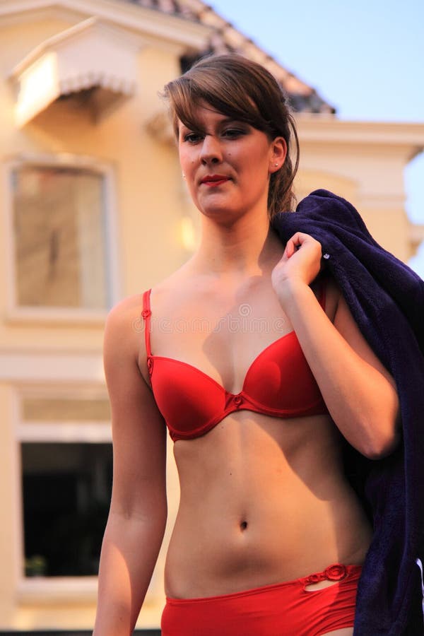 Woman Wearing Red Bra Lingerie Fashion Show Editorial Stock Image