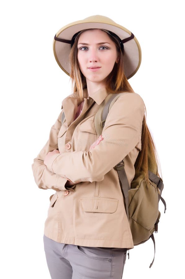 The Woman Wearing Safari Hat on White Stock Image Image of africa