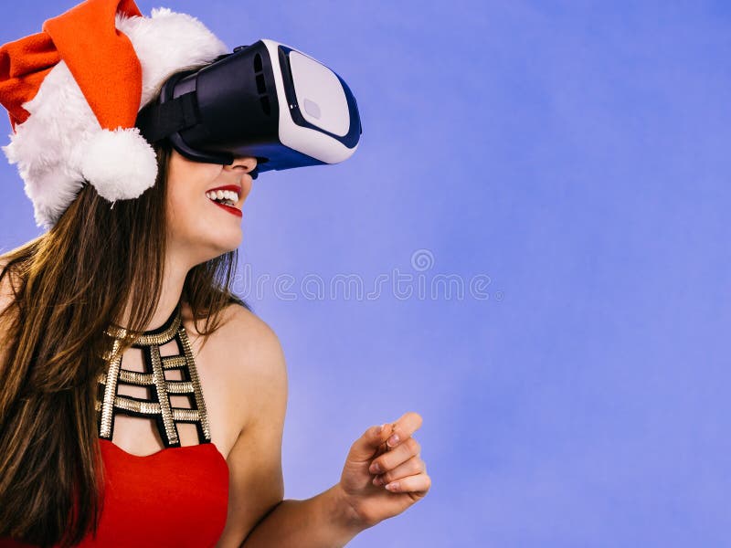 Girl watching 3d film tour in virtual reality glasses stock image Girl watching 3d film tour in virtual reality glasses stock image
