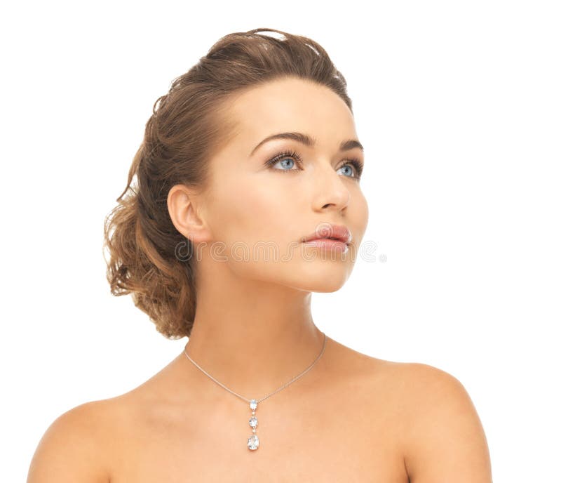 Woman wearing shiny diamond necklace