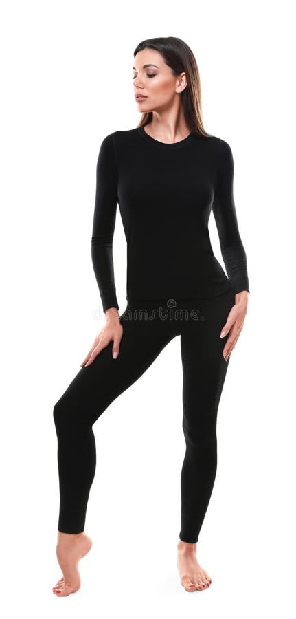 Woman Wearing Thermal Underwear on White Stock Image - Image of body ...