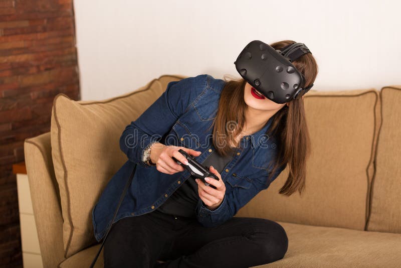 Woman Wearing Virtual Reality Glasses Stock Photo Image of video