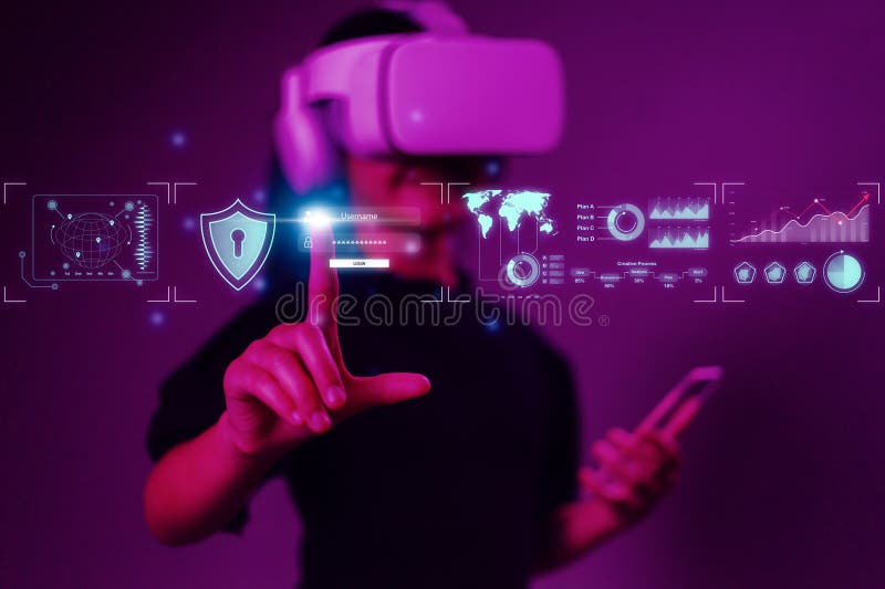 Woman Wearing VR Goggles. Metaverse Technology Virtual Reality Concept