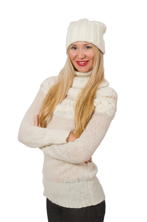 The Woman Wearing Warm Clothing on White Stock Photo Image of girl