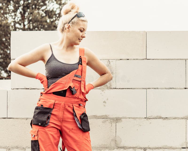 Female Builder Working Build New House Stock Image - Image of estate ...