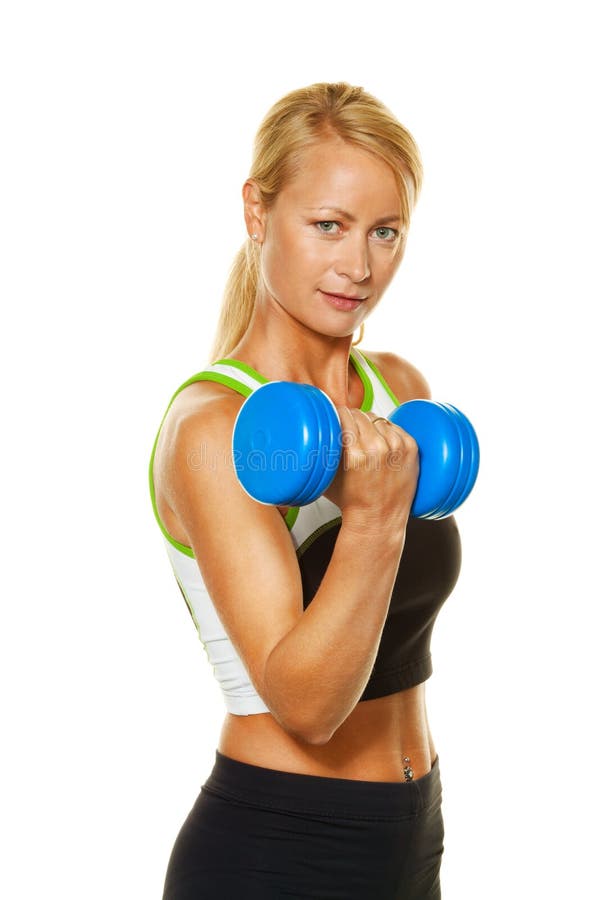 Woman with Weights while Training for Strength Stock Photo Image of