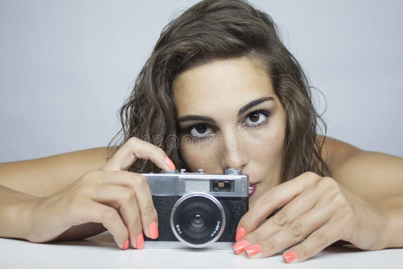 Woman whit old camera