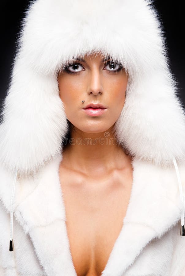 Woman in White Fur Coat and Hat Stock Photo Image of beauty, makeup