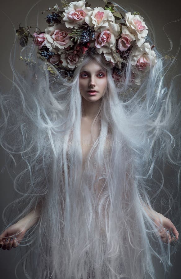Woman with White Hair and White Roses Stock Image - Image of cute, makeup: 105406193 Woman with White Hair and White Roses Stock Image - Image of cute, makeup: 105406193