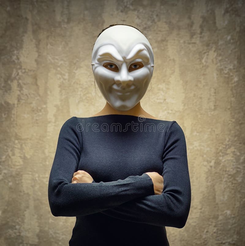 Woman in White Mask. Horror Concept Stock Image Image of girl, hand