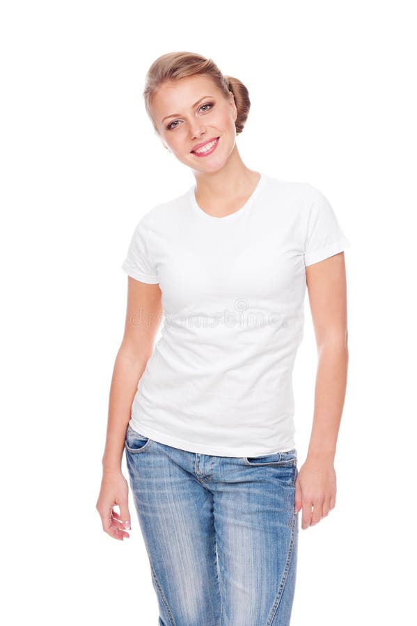 Woman in White Tshirt Posing in Studio Stock Photo Image of pretty