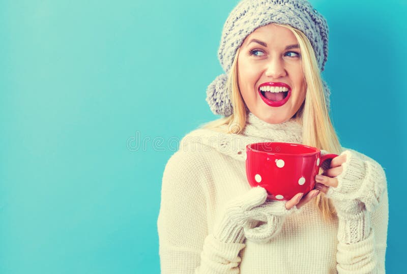 Woman in Winter Clothes Drinking Coffee Stock Photo - Image of ...