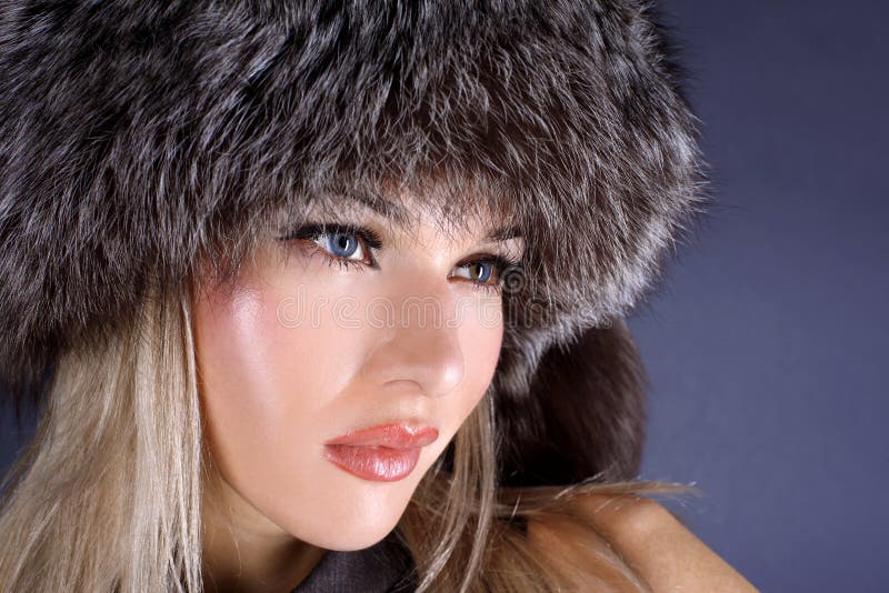 Woman in winter fur hat