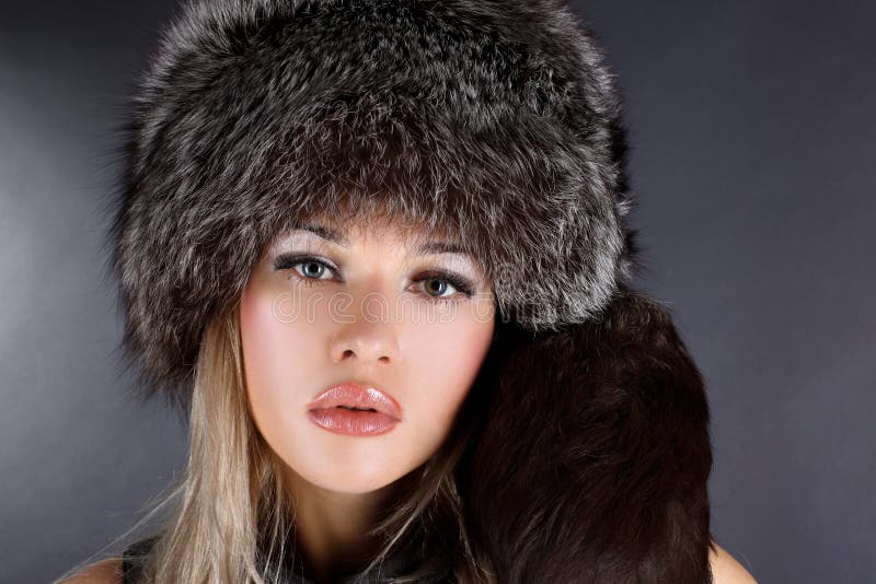 Woman in winter fur hat