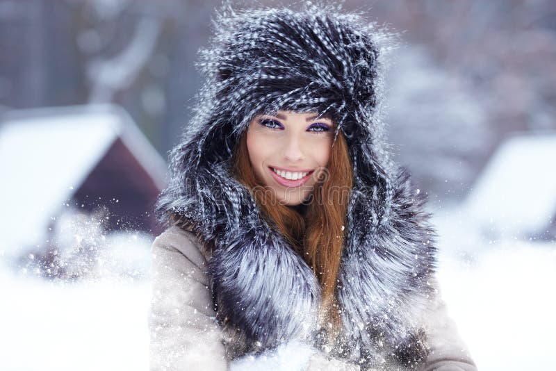 Woman in wintertime outdoor stock photo