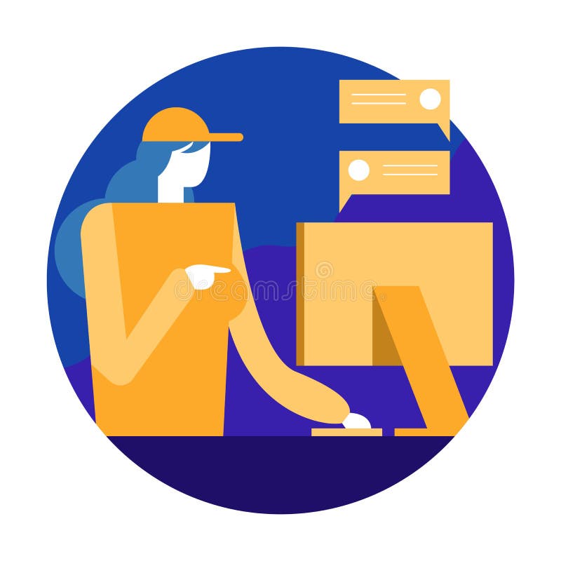 Woman worker chatting and checking order on computer. flat design elements vector illustration vector illustration Woman worker chatting and checking order on computer. flat design elements vector illustration vector illustration