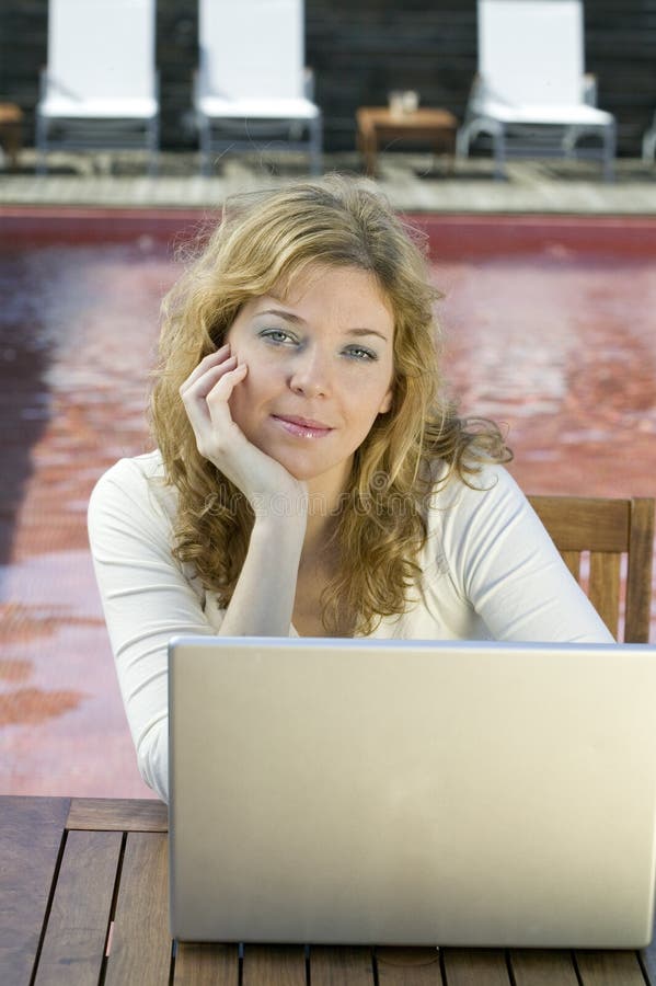 Woman working on laptop computer