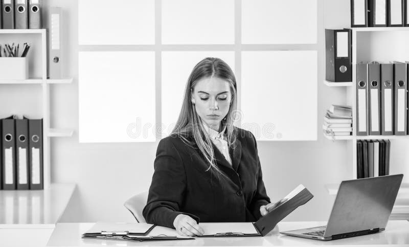 Woman Working On Laptop Making Career Girl Secretary Manager At Work Boss In Office