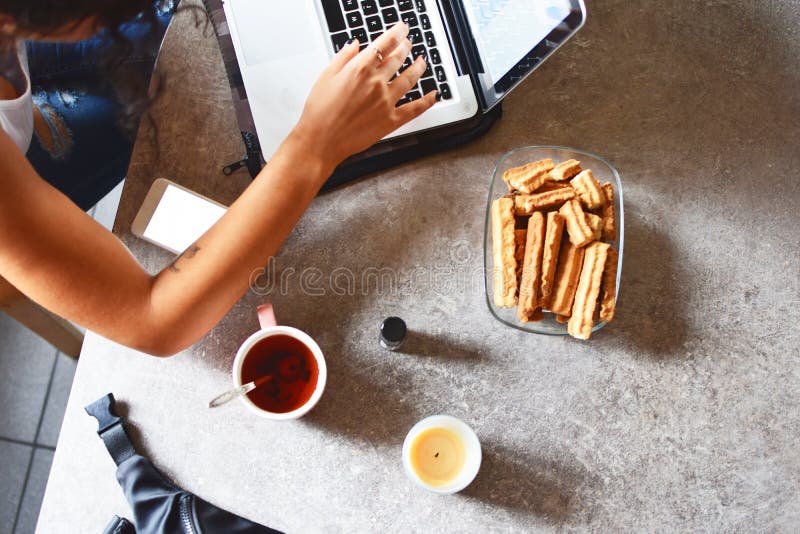 Woman working with laptop stock photography Woman working with laptop stock photography