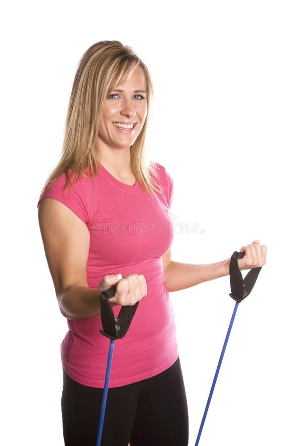 Woman working out with band