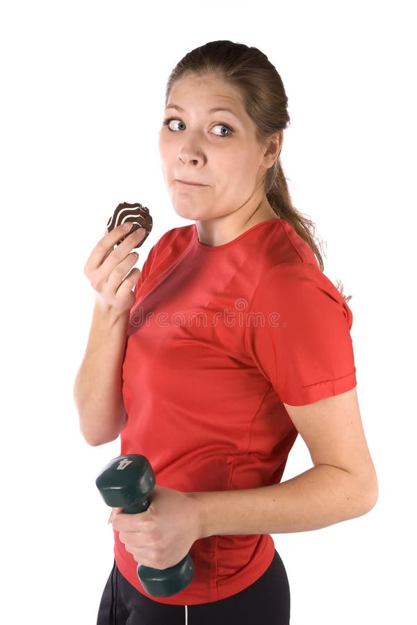 Woman working out with snack