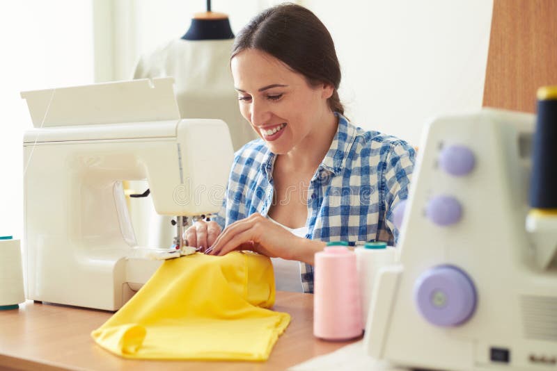 Woman Sewing on Sewing-machine Stock Image - Image of office, hobby ...