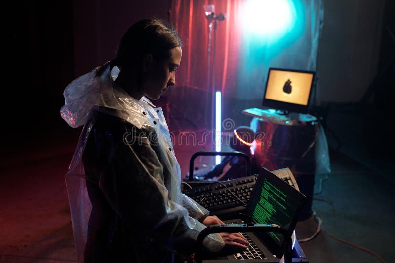 Woman working with software programs on computer stock photo image of 